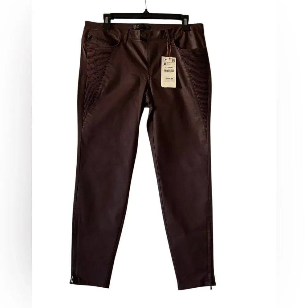 Zara Deep Brown Leather Trousers Woman’s Size 12
